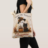 Süßes oder Saures Geist & schwarze Katze Halloween Tasche (Von Nahem)