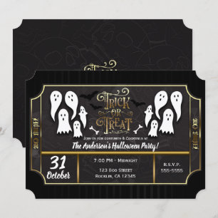 Süßes oder Saures Geister Schwarze & Gold Hallowee Einladung