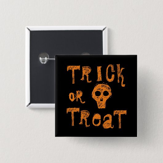 Süßes oder Saures Grunge Orange Schädel Halloween Button (Vorne & Hinten)