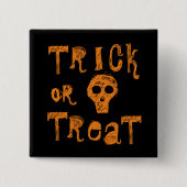 Süßes oder Saures Grunge Orange Schädel Halloween Button (Vorderseite)