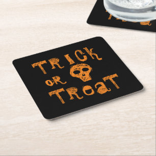 Süßes oder Saures Grunge Orange Schädel Halloween Rechteckiger Pappuntersetzer