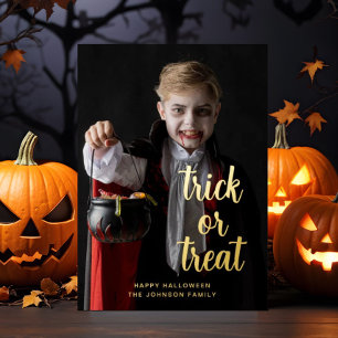 Süßes oder Saures Halloween-Foto Gold Folien Feiertagskarte