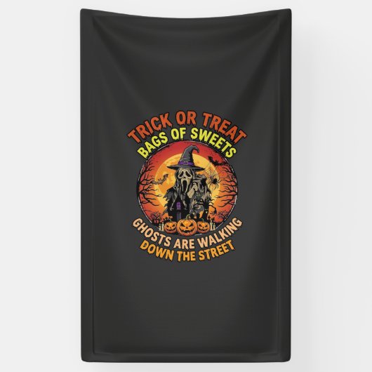 Süßes oder Saures Halloween Geist Kürbis Spukhaus Banner (Vertikal)