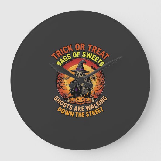 Süßes oder Saures Halloween Geist Kürbis Spukhaus Große Wanduhr (Vorderseite)