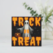 Süßes oder Saures Halloween gruselig Geist Kürbis Dankeskarte (Stehend Vorderseite)