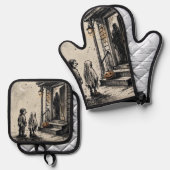 Süßes oder Saures Halloween-Horror Ofenhandschuh & Topflappen-Set (Vorderseite/Rückseite)