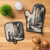 Süßes oder Saures Halloween-Horror Ofenhandschuh & Topflappen-Set (Oben Unten)