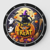 Süßes oder Saures Halloween-Katze Große Wanduhr (Vorderseite)