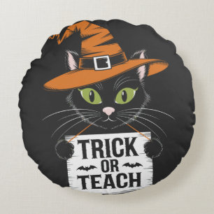 Süßes oder Saures Halloween-Katze - Lustiger Lehre Rundes Kissen
