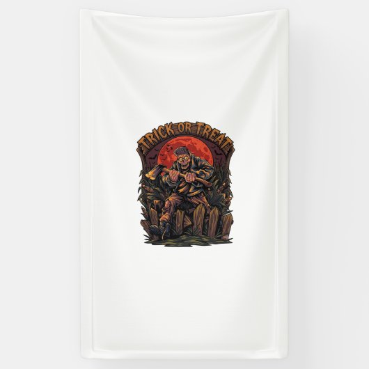 Süßes oder Saures Halloween-Killer-Skelett-Axt Rot Banner (Vertikal)