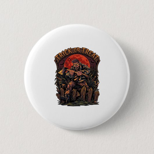 Süßes oder Saures Halloween-Killer-Skelett-Axt Rot Button (Vorderseite)