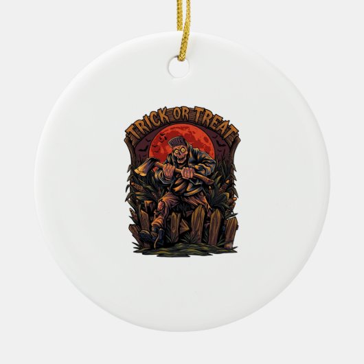 Süßes oder Saures Halloween-Killer-Skelett-Axt Rot Keramik Ornament (Vorne)