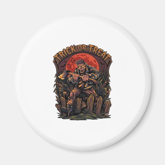 Süßes oder Saures Halloween Killer Skelett Axt Rot Magnet (Vorne)