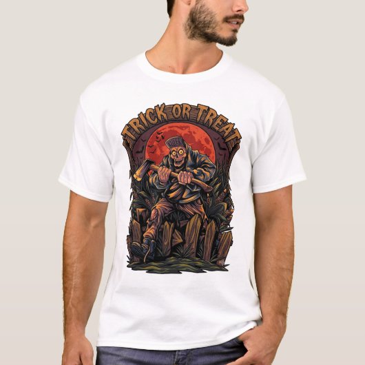 Süßes oder Saures Halloween-Killer-Skelett-Axt Rot T-Shirt (Vorderseite)