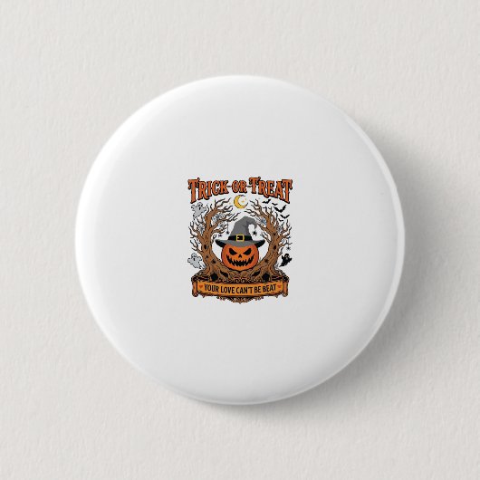 Süßes oder Saures Halloween-Kürbis-Hexenhut Grusel Button (Vorderseite)