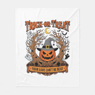 Süßes oder Saures Halloween-Kürbis-Hexenhut Grusel Fleecedecke