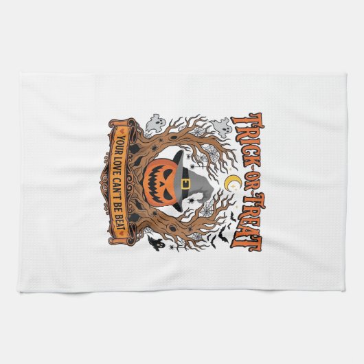 Süßes oder Saures Halloween-Kürbis-Hexenhut Grusel Geschirrtuch (Horizontal)