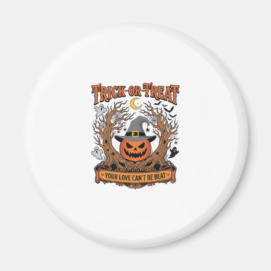 Süßes oder Saures Halloween-Kürbis-Hexenhut Grusel Magnet (Vorne)