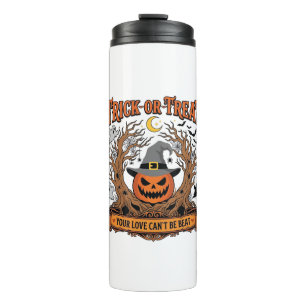 Süßes oder Saures Halloween-Kürbis-Hexenhut Grusel Thermosbecher
