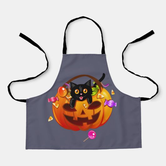 Süßes-oder-Saures Halloween-Party-Katze Schürze (Vorderseite)