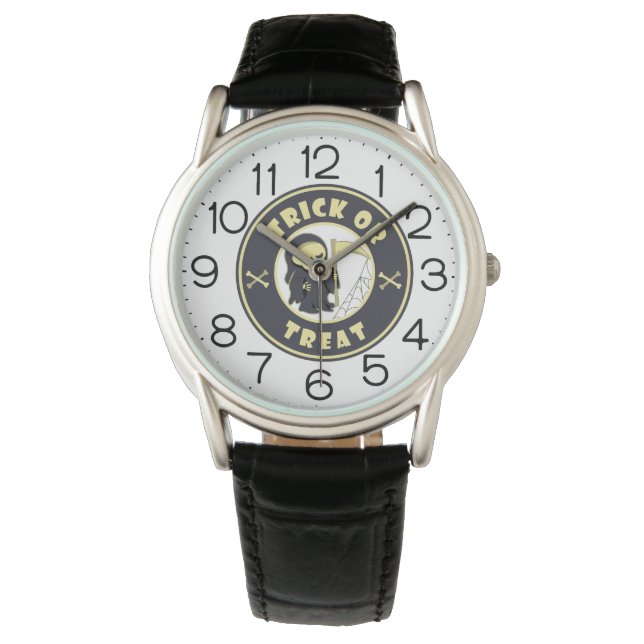 Süßes oder Saures Halloween Sensenmann Charakter Armbanduhr (Vorderseite)