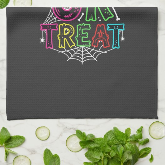 Süßes oder Saures Halloween-Spinnennetz-Design_1 Geschirrtuch (Gefaltet)
