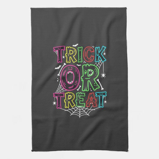 Süßes oder Saures Halloween-Spinnennetz-Design_1 Geschirrtuch (Vertikal)