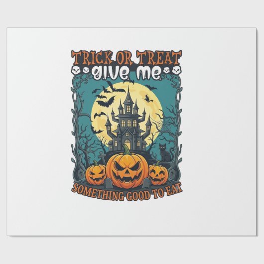 Süßes oder Saures Halloween Spukhaus Kürbisse Mo Geschenkpapier (Flach)