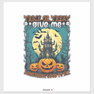 Süßes oder Saures Halloween Spukhaus Kürbisse Mond Aufkleber