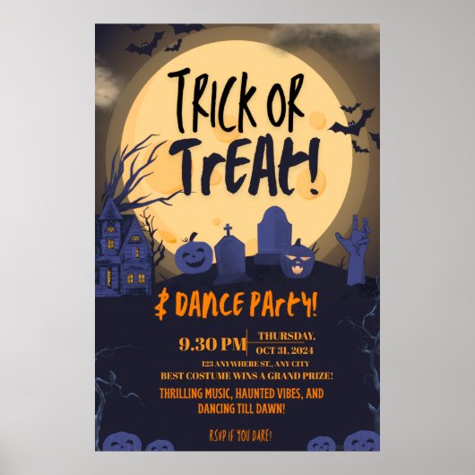 Süßes oder Saures Halloween-Tanzparty-Einladung 🎃 Poster (Vorne)