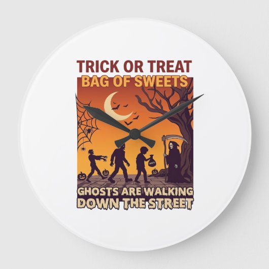 Süßes oder Saures Halloween Zombies Sensenmann Kür Große Wanduhr (Vorderseite)