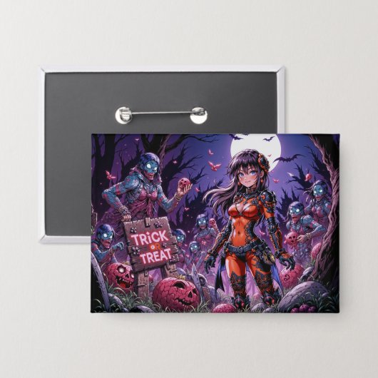 Süßes oder Saures Halloween Zombies verteilen Gehi Button (Vorderseite/Rückseite)