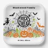 Süßes oder Saures Jack Fledermaus Halloween Botani Pappteller (Vorderseite)