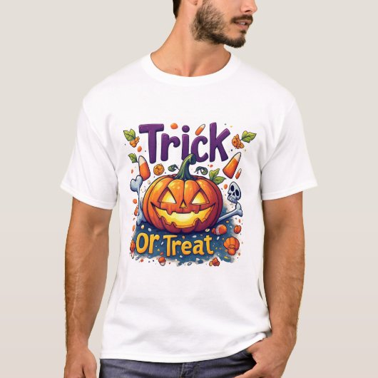 Süßes oder Saures Kürbis Candy Schädel Halloween � T-Shirt (Vorderseite)