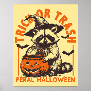 Süßes oder Saures Lustiger Waschbär Halloween Vint Poster