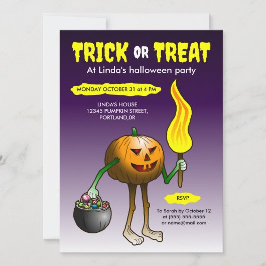 Süßes oder Saures mit Jack O'lantern Einladung (Vorderseite)