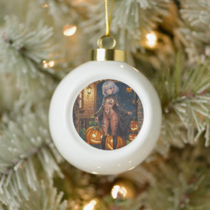 Süßes oder Saures, mutiges Halloween-Kostümmädchen Keramik Kugel-Ornament