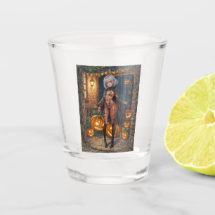 Süßes oder Saures, mutiges Halloween-Kostümmädchen Schnapsglas