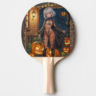 Süßes oder Saures, mutiges Halloween-Kostümmädchen Tischtennis Schläger