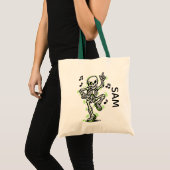 Süßes oder Saures Neon Grün Tanzendes Skelett Kuns Tragetasche (Vorderseite (Produkt))