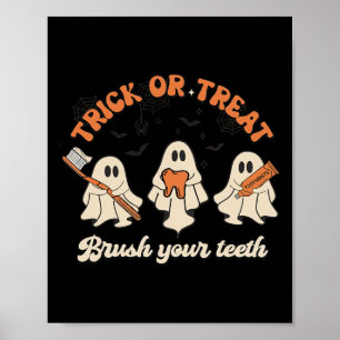 Süßes oder Saures Putze deine Zähne Halloween Zahn Poster