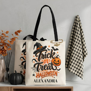 Süßes oder Saures Schwarz Orange Schrift Halloween Tasche
