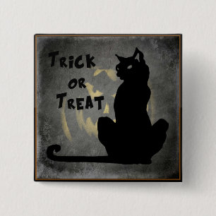 Süßes oder Saures schwarze Katze - Kürbis-Knopf Button