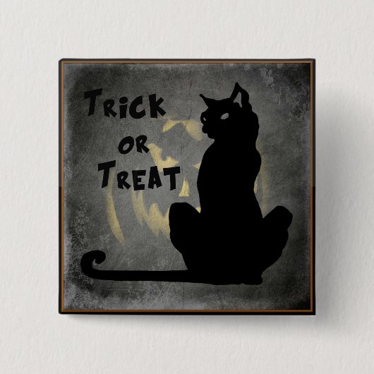 Süßes oder Saures schwarze Katze - Kürbis-Knopf Button (Vorderseite)