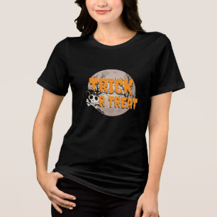 Süßes oder Saures schwarze Katze und Totenkopf Hal Tri-Blend Shirt