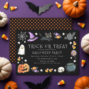 Süßes oder Saures schwarze Kinder-Kreide Halloween Einladung
