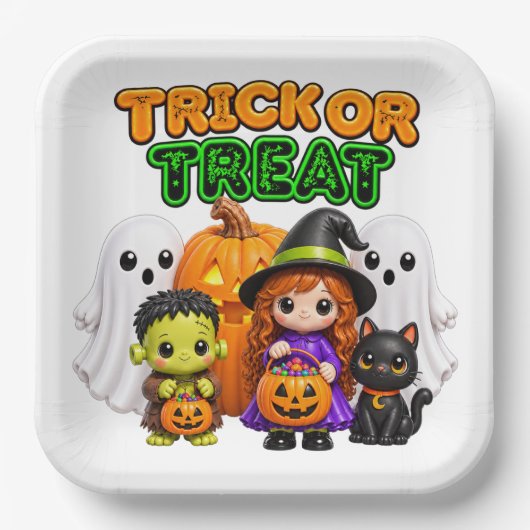 Süßes oder Saures - Süße Halloween-Freunde Pappteller (Vorderseite)