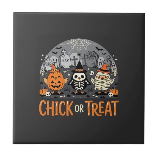 Süßes oder Saures Süßes Halloween-Friedhofsdesign_ Fliese (Vorderseite)