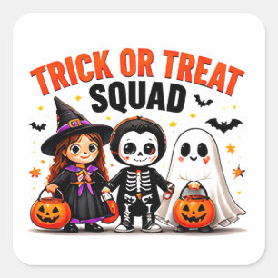 Süßes oder Saures Team: Süße Halloween-Freunde Quadratischer Aufkleber