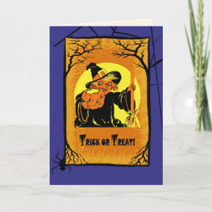Süßes oder Saures! Vintage Hexe Halloween Karte